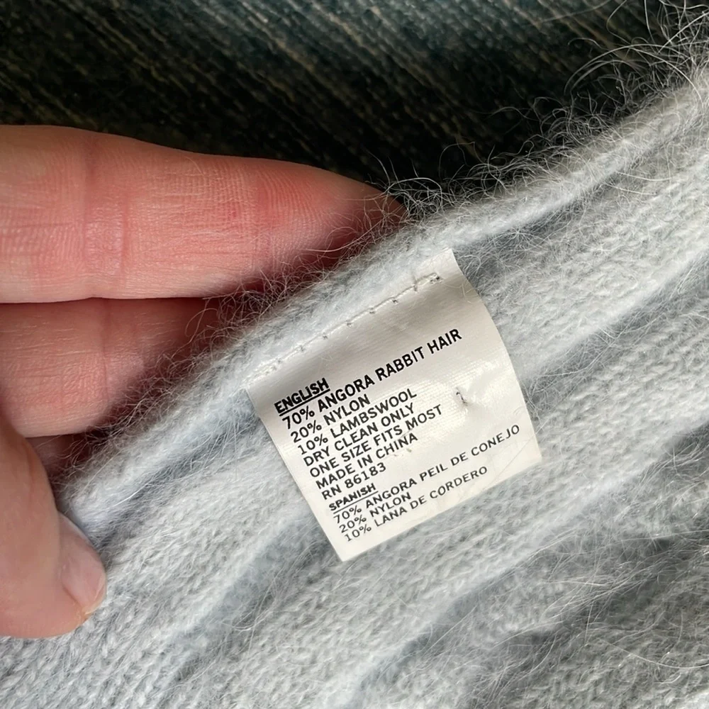 Light Blue Rabbits Fur & Lambswool Knit Braided Scarf